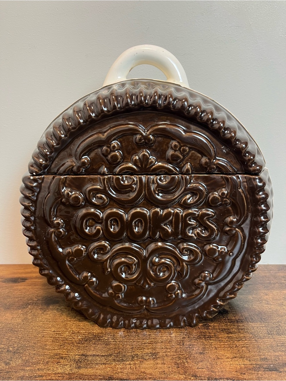 Vintage 80s Ceramic Cookie Jar with Lid